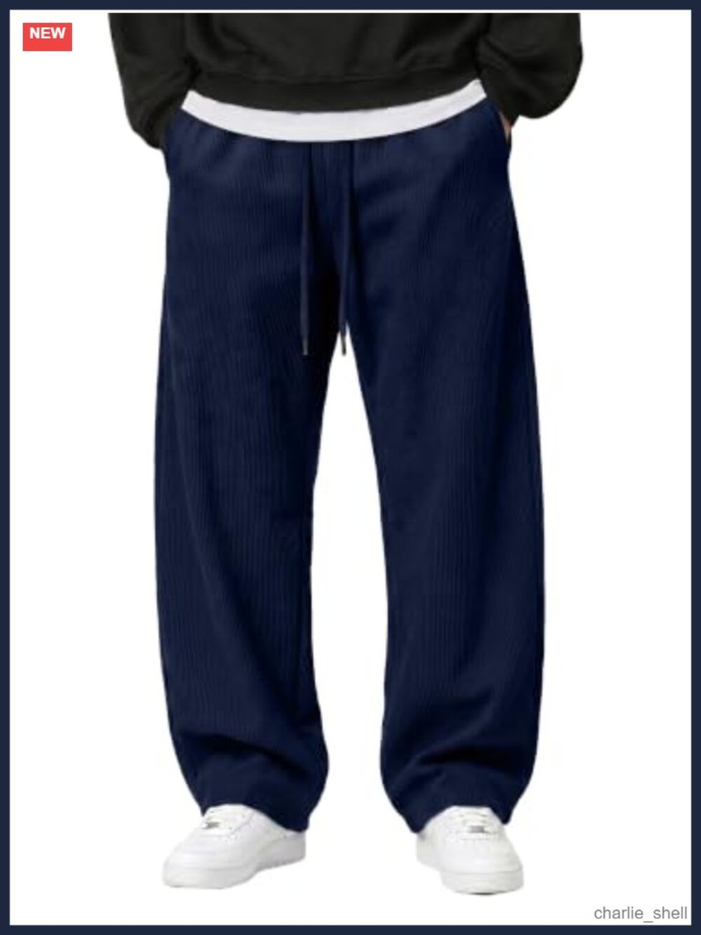 Men's Corduroy Fleece Sweatpants Wide Leg Baggy Barrel Curved